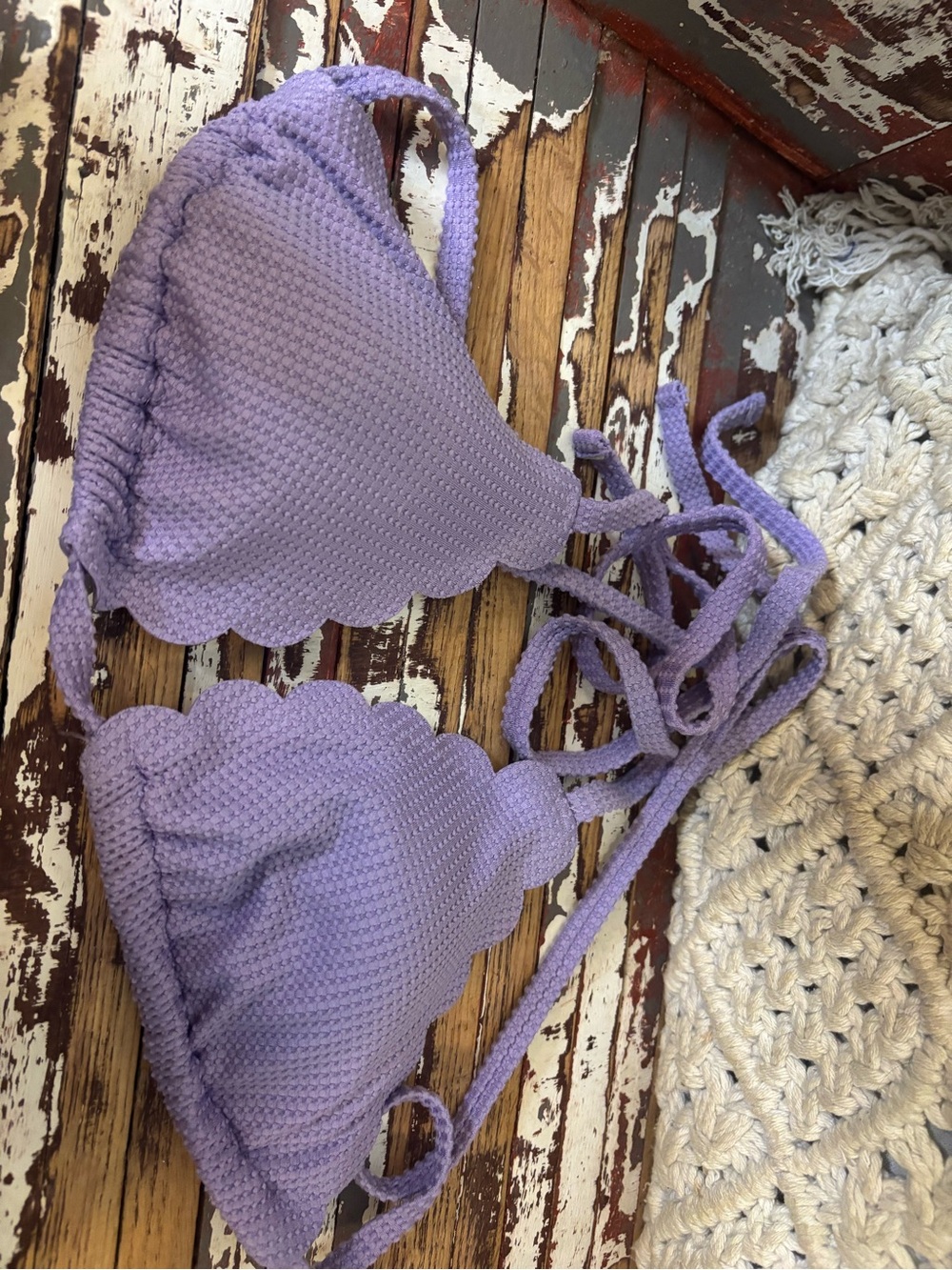 aerie Lavender Scallop Triangle Bandeau Bikini Top